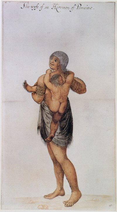 Indiai nő és Pomeiooc baba alkotó: John White